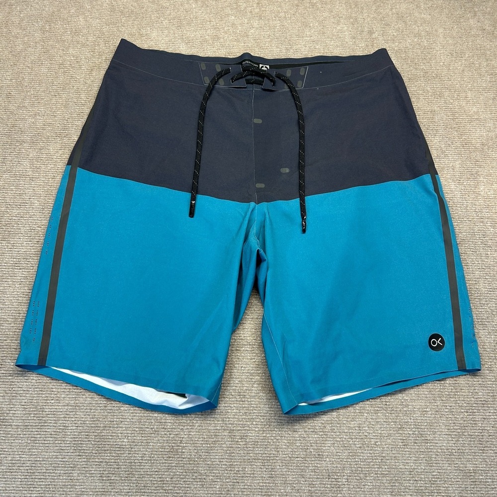 Outerknown Apex Board Shorts Men's 30 Blue Black Colorblock Kelly Slater Surf 9"